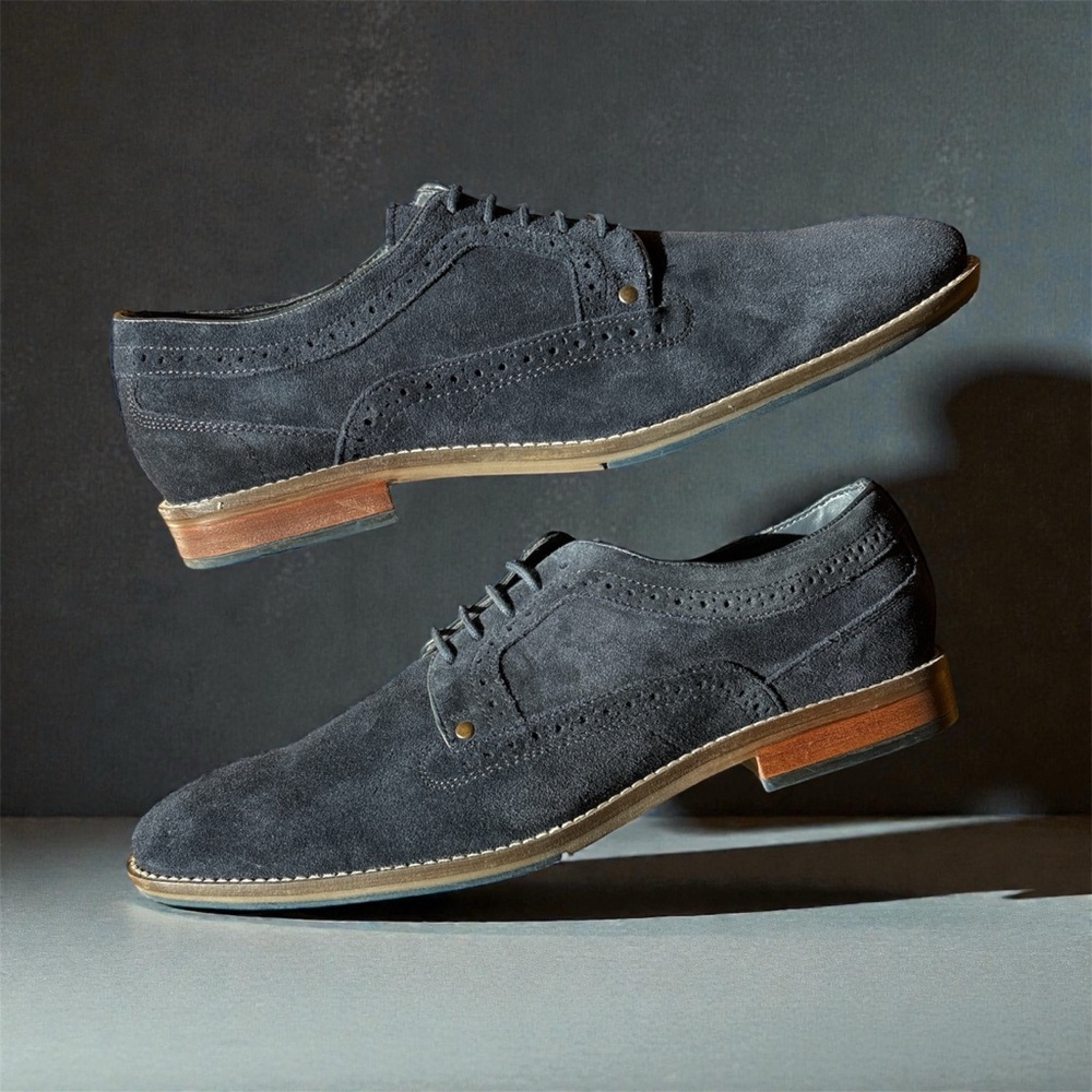 Dune London Navy Blue Suede Leather Dress Shoes